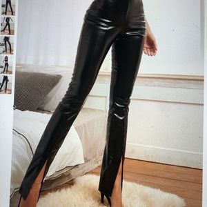 High Waist Slit Leather Pants